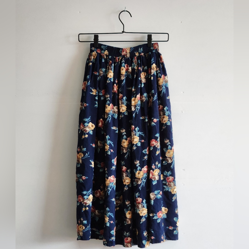 Vintage Blue Floral Midi Skirt